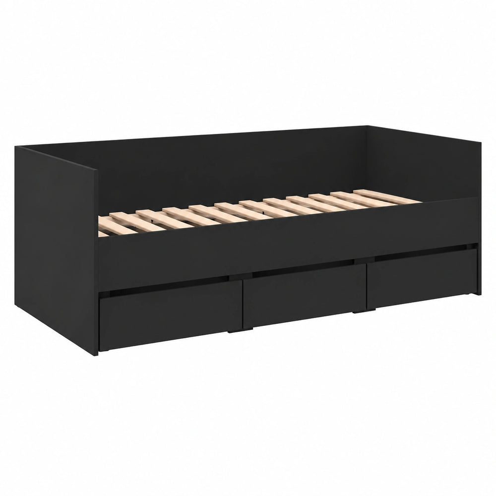Canapé convertible, avec rangement, avec tiroirs, coloris noir, 75 x 190 cm, pour le salon ou la chambre d’amis