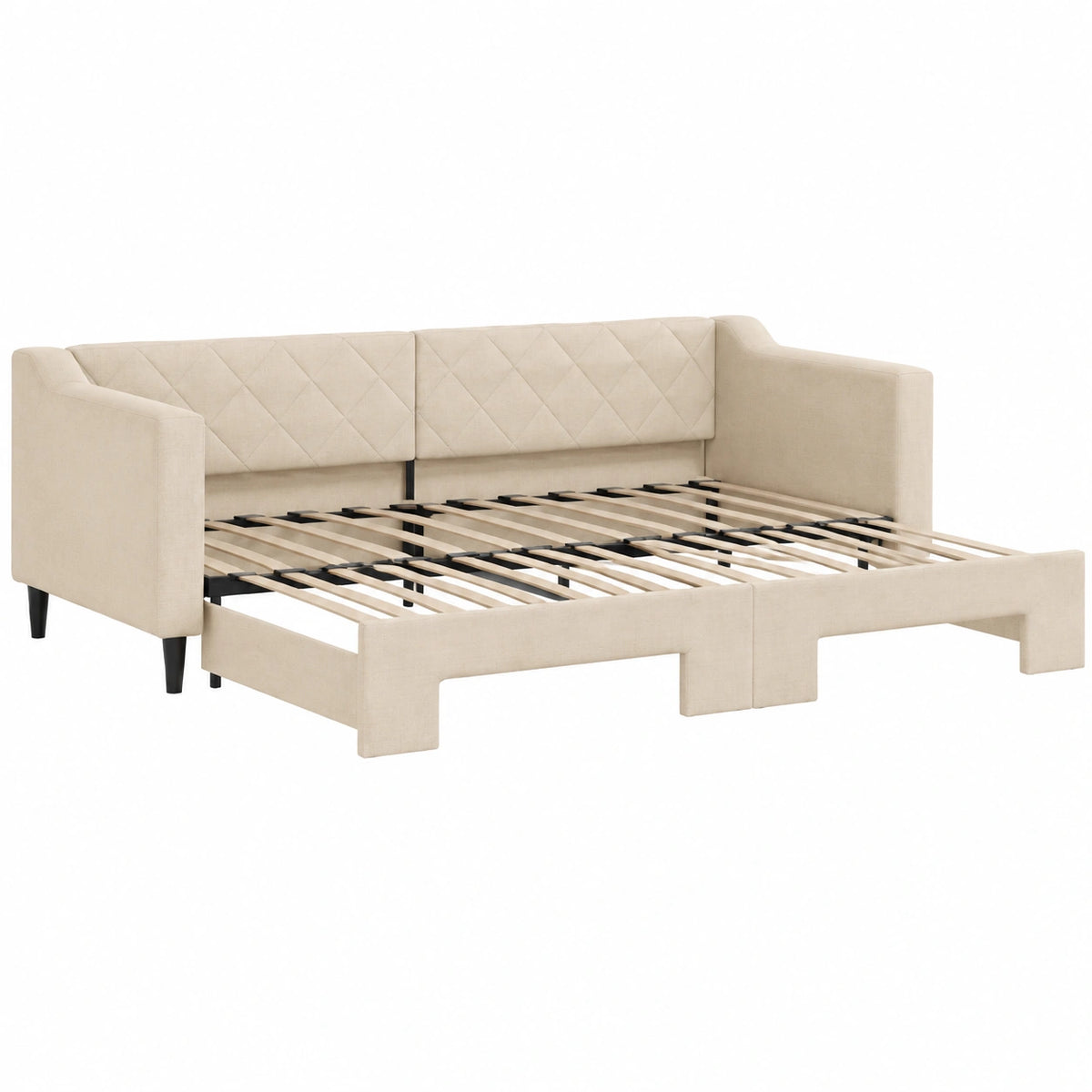 Canapé convertible, en tissu, 80 x 200 cm, coloris crème, pour le salon ou la chambre d’amis