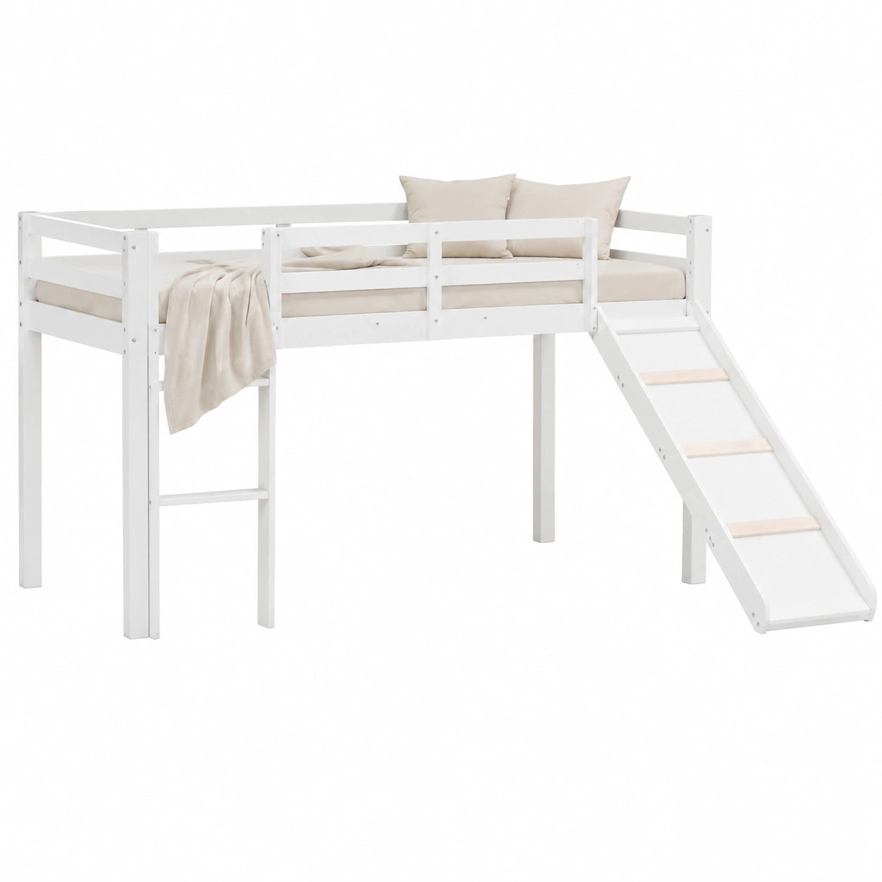 Lit gain de place, en bois massif, 90 x 200 cm, coloris blanc, pour la chambre