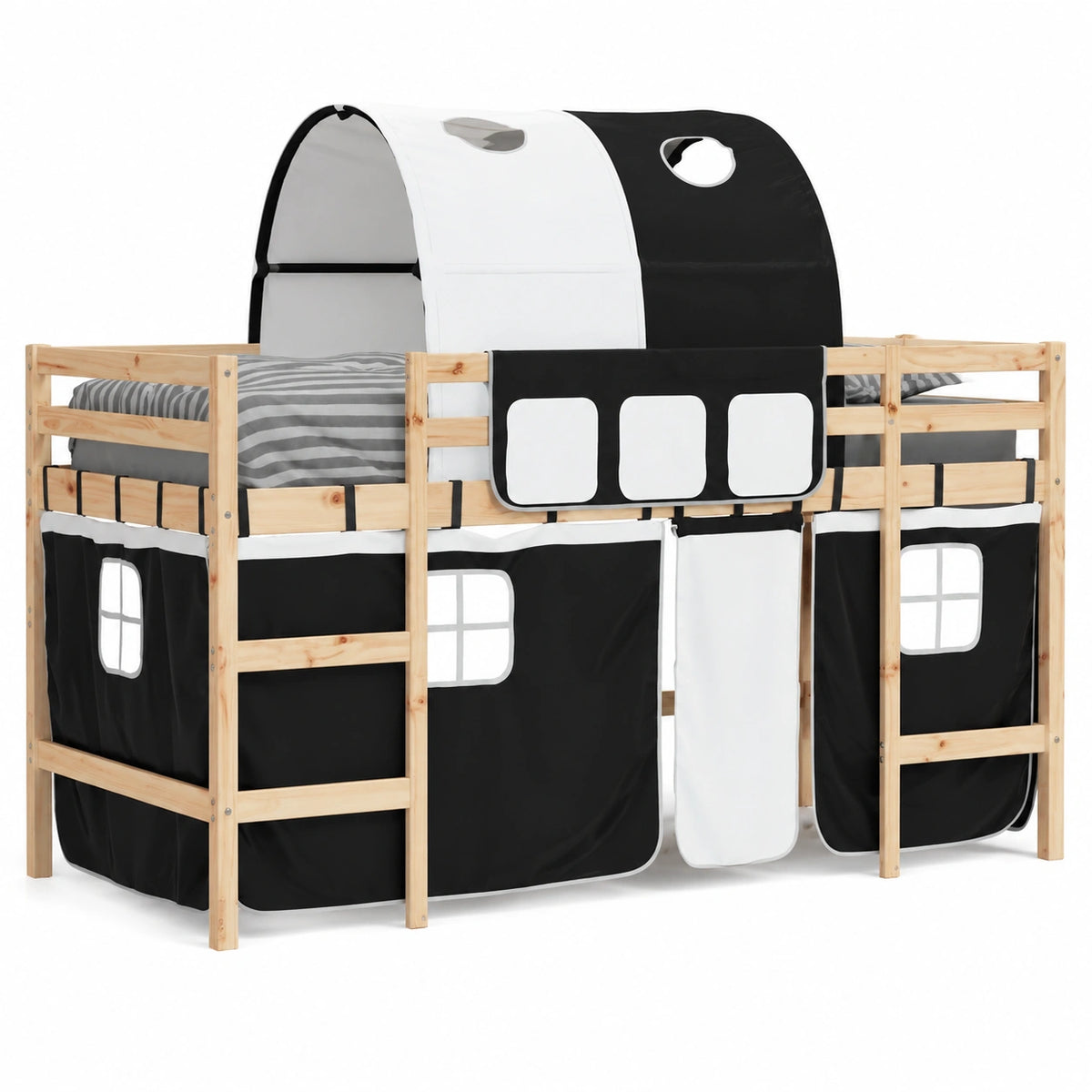 Lit gain de place, avec rangement, 90 x 190 cm, coloris noir et blanc, pour la chambre