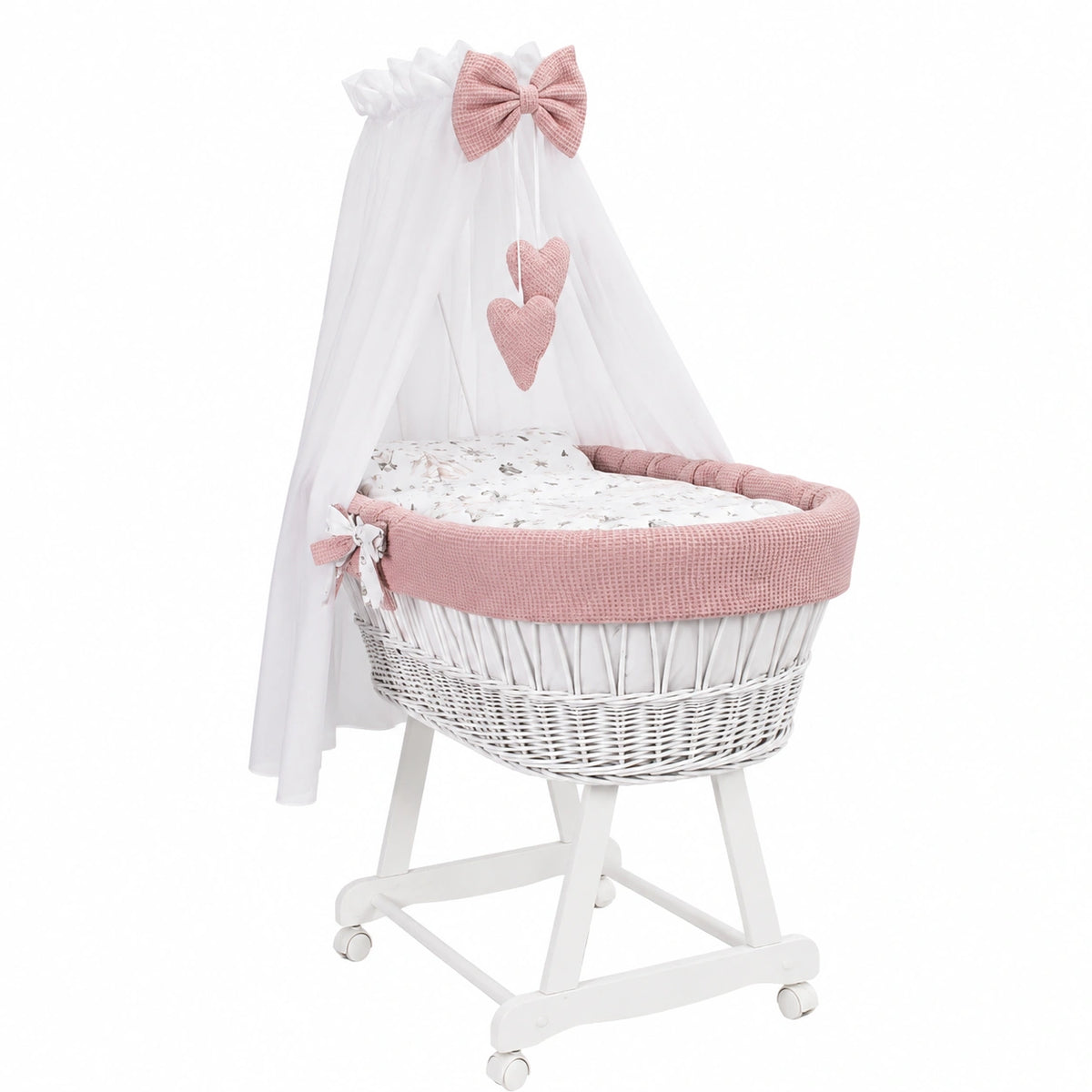 Lit, 5 pièces, sur roulettes, coloris blanc et rose, pour la chambre