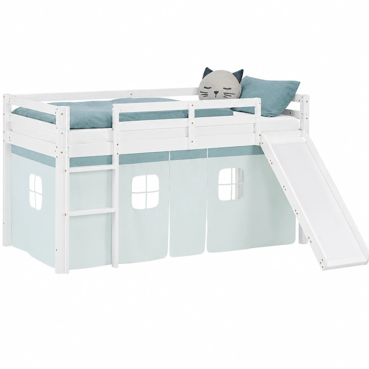 Lit gain de place, coloris blanc et vert, 90 x 200 cm, pour la chambre