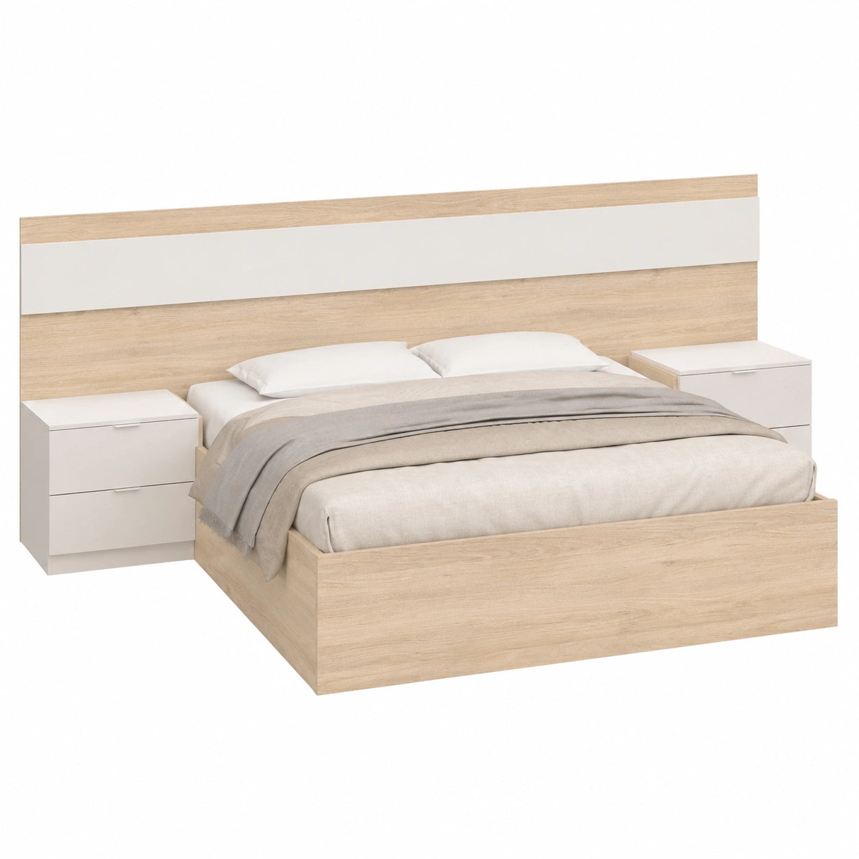 Lit, coloris blanc et naturel, 96 x 248 x 195,4 cm, pour la chambre