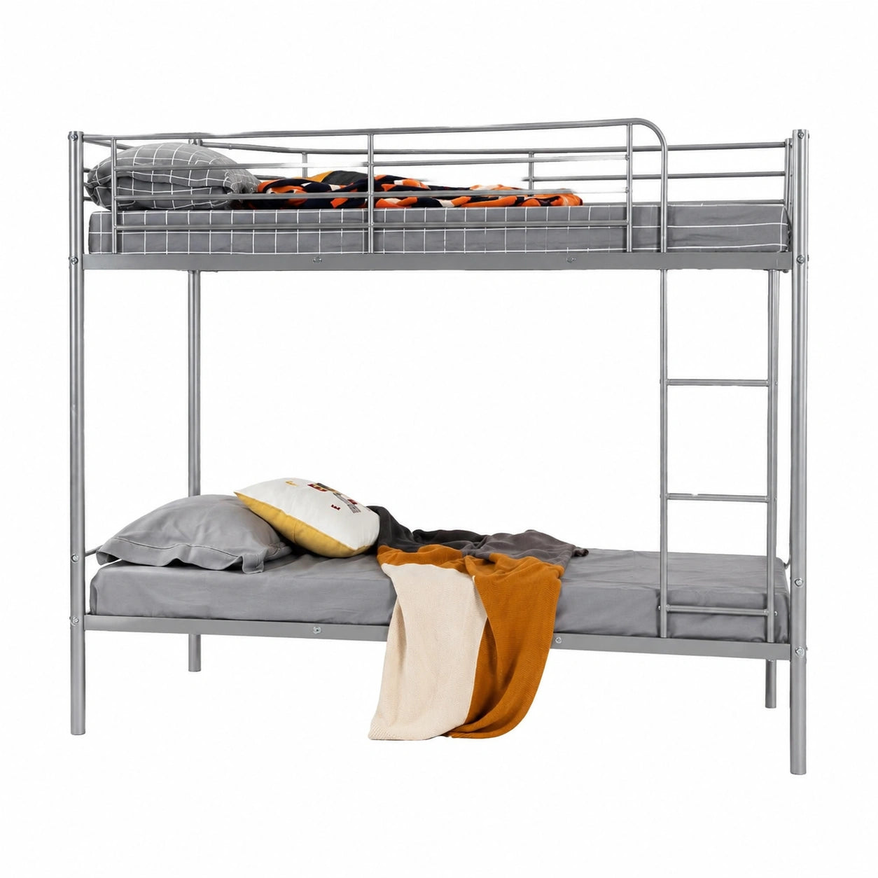Lit gain de place, 2 places, en métal, coloris gris, 90 x 190 cm, pour la chambre
