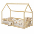 Lit cabane, avec barrière, avec sommier, coloris naturel, 90 x 190 cm, pour la chambre d’enfant