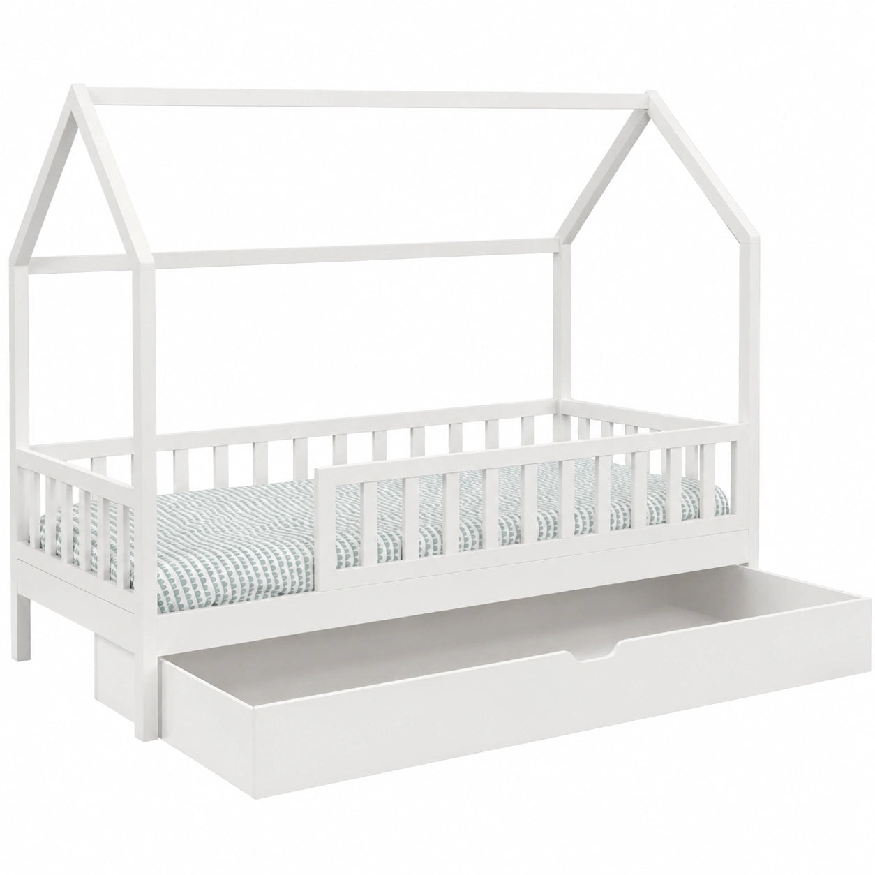 Lit cabane, avec rangement, avec tiroirs, 80 x 160 cm, coloris blanc, pour la chambre d’enfant
