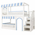 Lit gain de place, avec rangement, avec barrière, avec sommier, 1 place, 90 x 200 cm, coloris blanc et bleu, pour la chambre