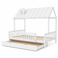 Lit cabane, 120 x 200 cm, avec barrière, avec sommier, coloris blanc, pour la chambre d’enfant