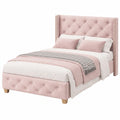 Lit, en velours et tissu, avec sommier, coloris rose, 1 place, 90 x 190 cm, pour la chambre