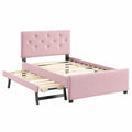 Lit, convertible, avec sommier, rembourré, en velours, coloris rose, 90 x 200 cm, pour la chambre