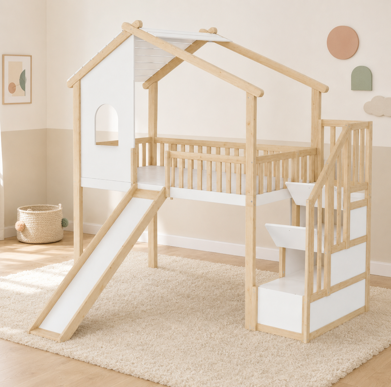 Lit gain de place, avec rangement, avec barrière, 1 place, pour la chambre